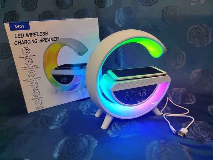 Настольная смарт лампа с часами 3401 LED Wireless Charging Speaker — 1