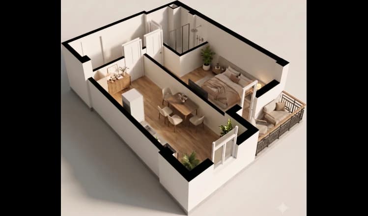 1 xonali kvartira, 46 m² — Sohil qasri — 1