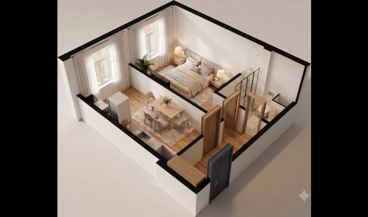 1 xonali kvartira, 43 m² — Sohil qasri — 1