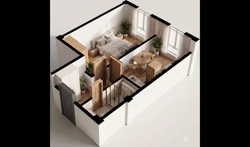 1 xonali kvartira, 42 m² — Sohil qasri — 1