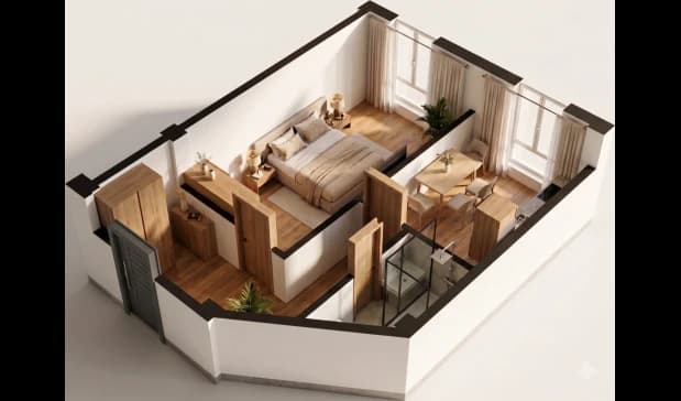 1 xonali kvartira, 46 m² — Sohil qasri — 1