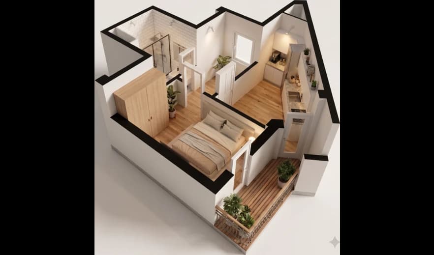 1 xonali kvartira, 34 m² — Sohil qasri — 1