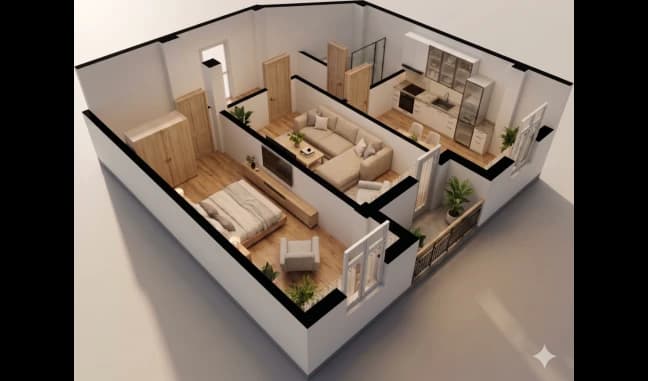 2 xonali kvartira, 80 m² — Sohil qasri — 1