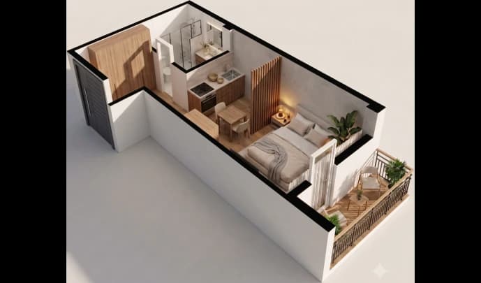1 xonali kvartira, 27 m² — Sohil qasri — 1