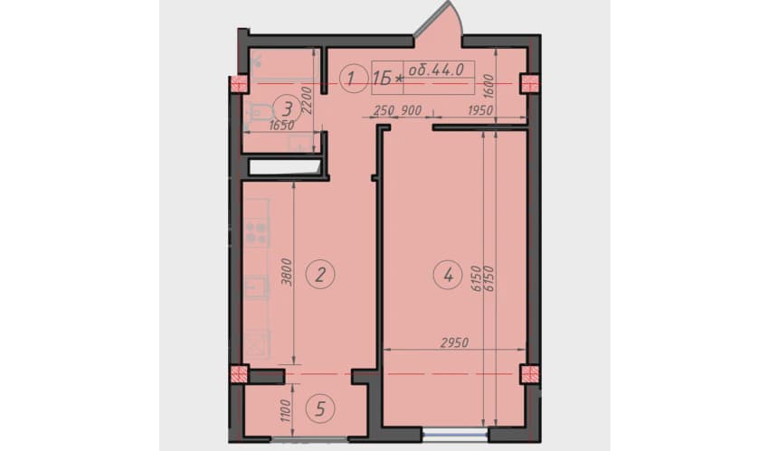 1 xonali kvartira, 44 m² — Obyekt 668 — 1